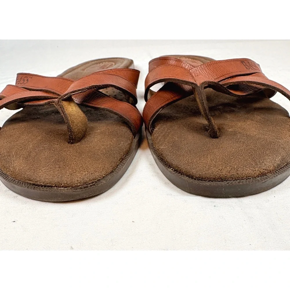 Vtg GH Bass Sunjuns Beach Bum Mens 12M Tan Leather Thong Sandals Brazil Classic